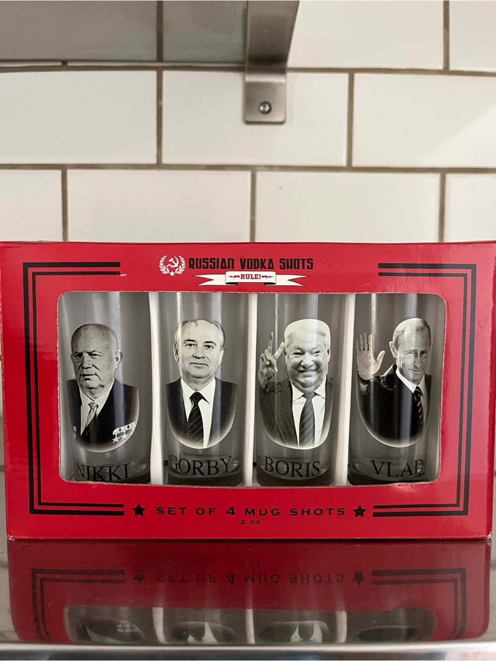 Vintage World Market Russian Leaders Vodka Shot Glass Set - 4 Mug Shots - NIB